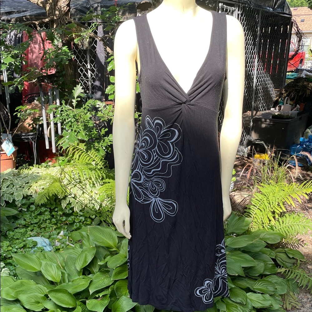 Aventura Black Midi Dress with White Floral Design